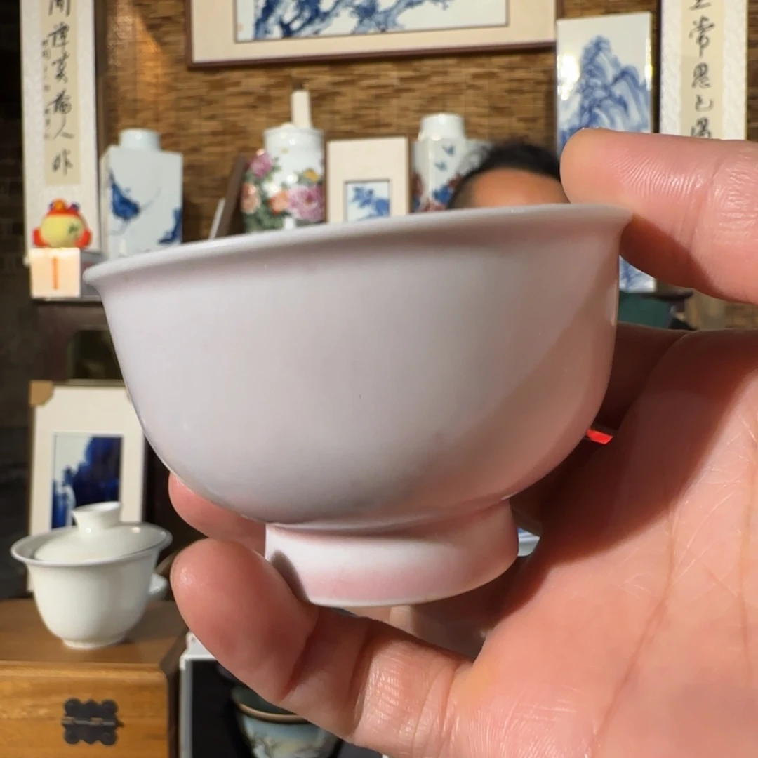 陶高温颜色釉粉色高足杯