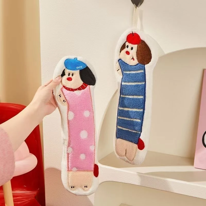 腊肠狗擦手巾可爱刺绣卡通可挂式擦手巾不掉毛强吸水擦手巾