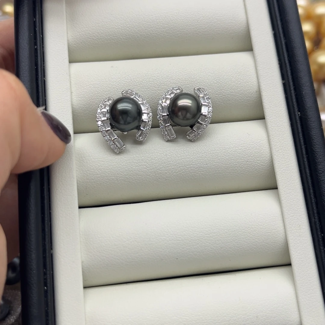 银S925镶嵌海水珍珠耳饰