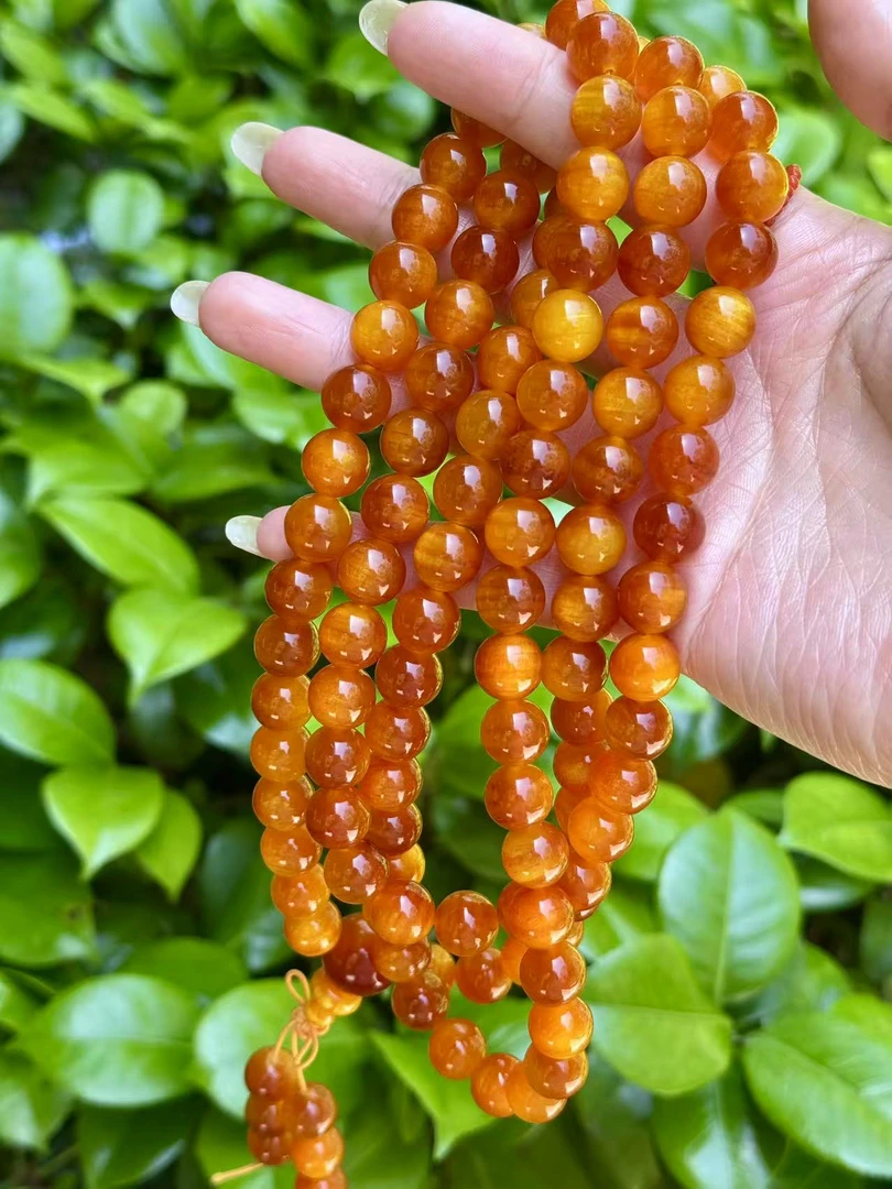 【九华大.愿】高透琥珀木108念珠手串男女
