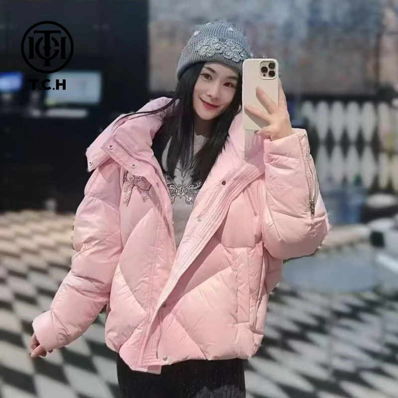 TCH已下架服饰店播--2024秋冬新款重工烫钻时尚保暖羽绒服T72D198