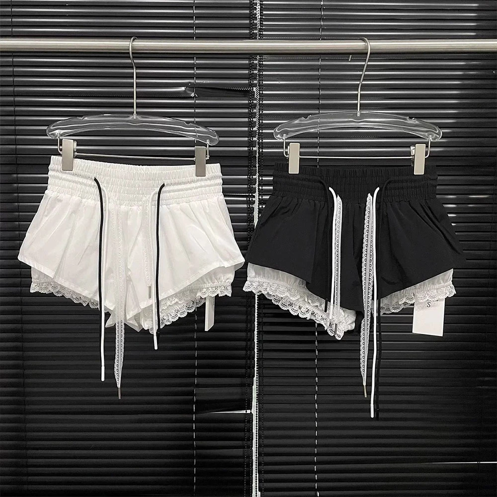 2025春夏新款显瘦阔腿裙裤女小众抽绳女团热辣短裤休闲裤半身裙