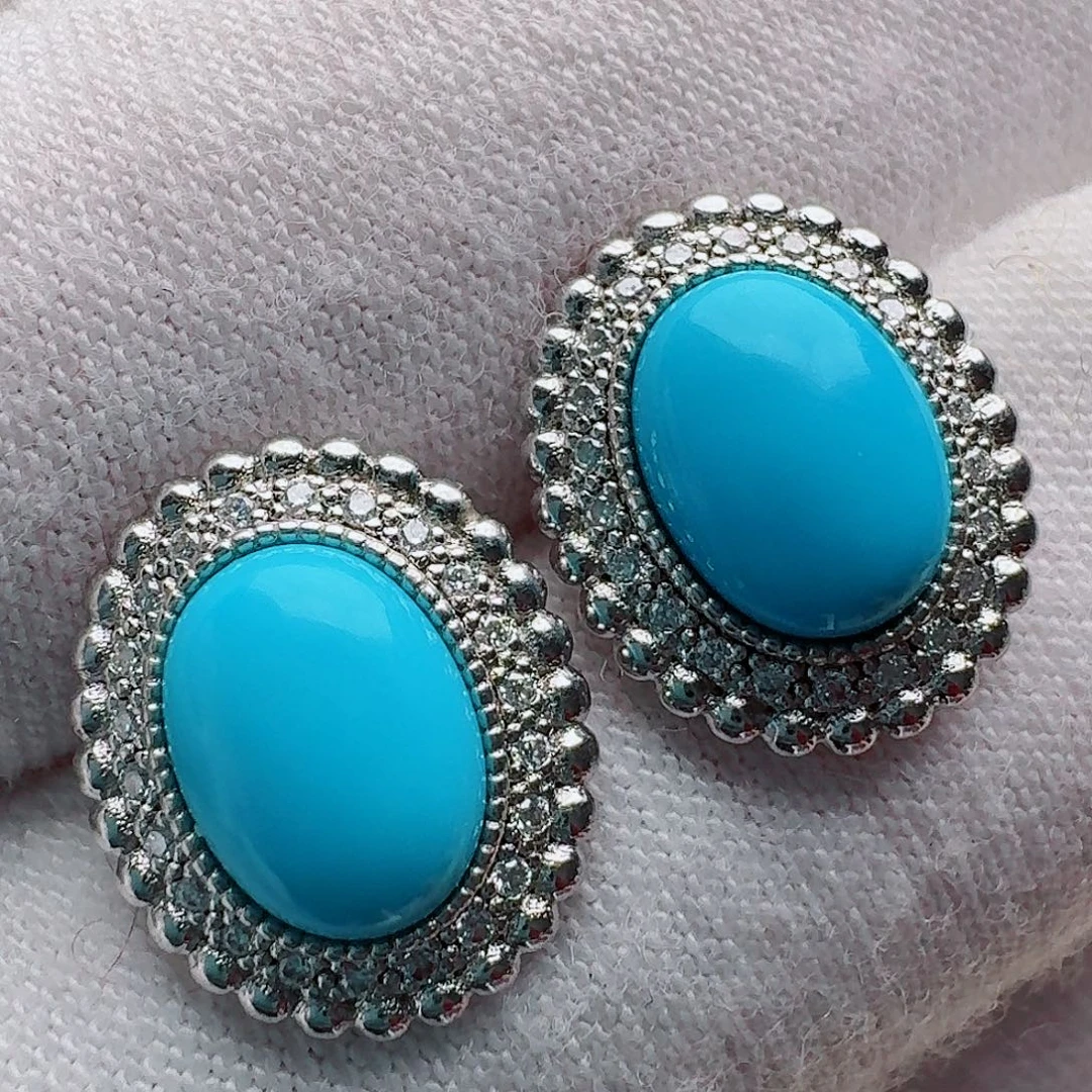 绿松石银S925镶嵌耳饰