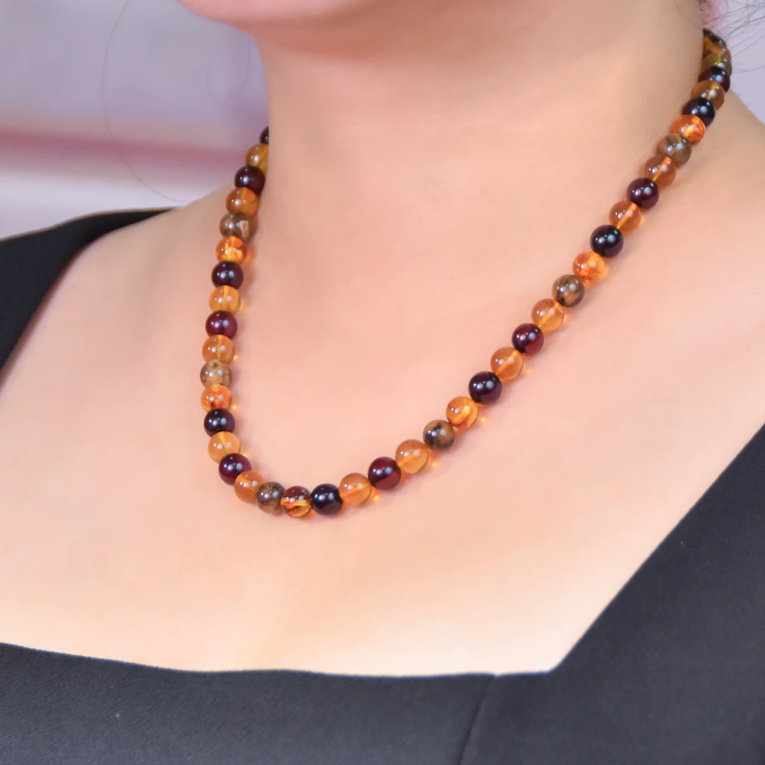 卫民珠宝-7+多宝项链缅甸天然琥珀妈妈链时尚百搭彩虹渐变50CM