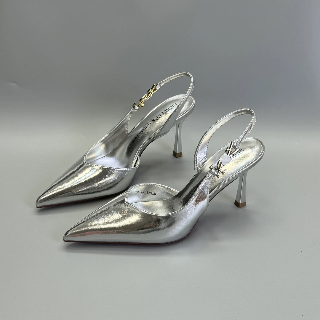 556-10银色细跟高跟鞋