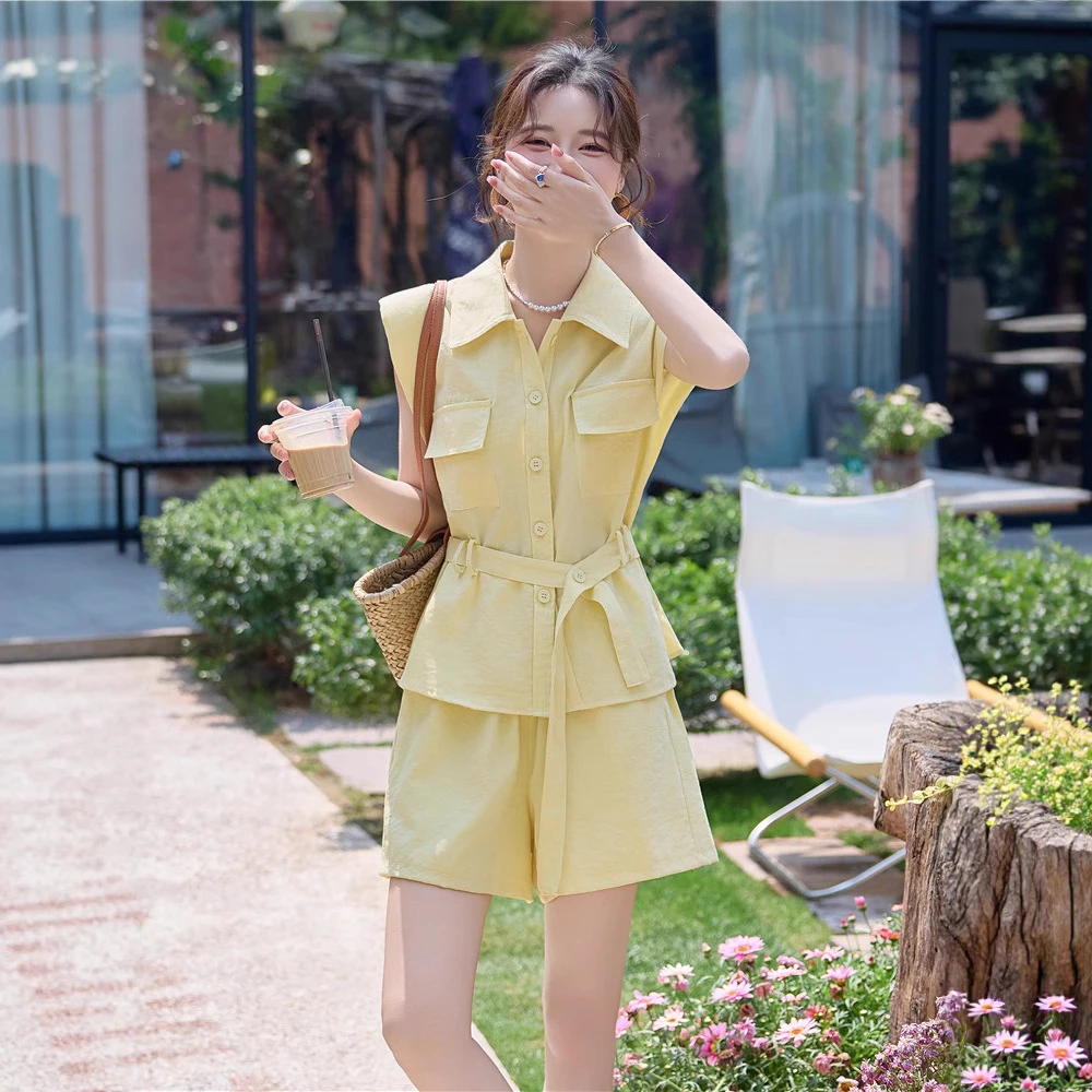 时尚短裤套装女2025夏季新款无袖衬衫洋气减龄显瘦炸街酷飒两件套