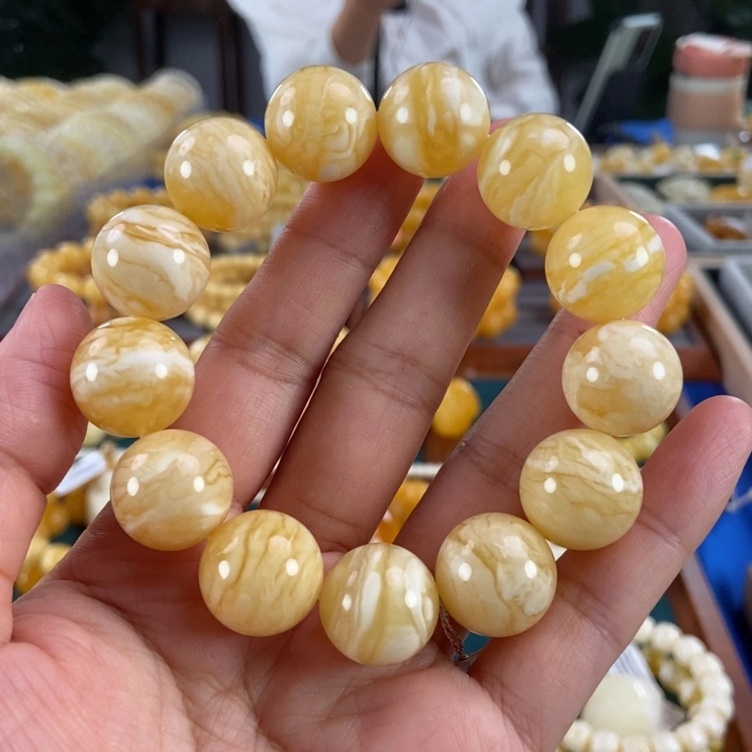 琥珀未镶嵌珠宝奇石17虎皮圆珠35.2