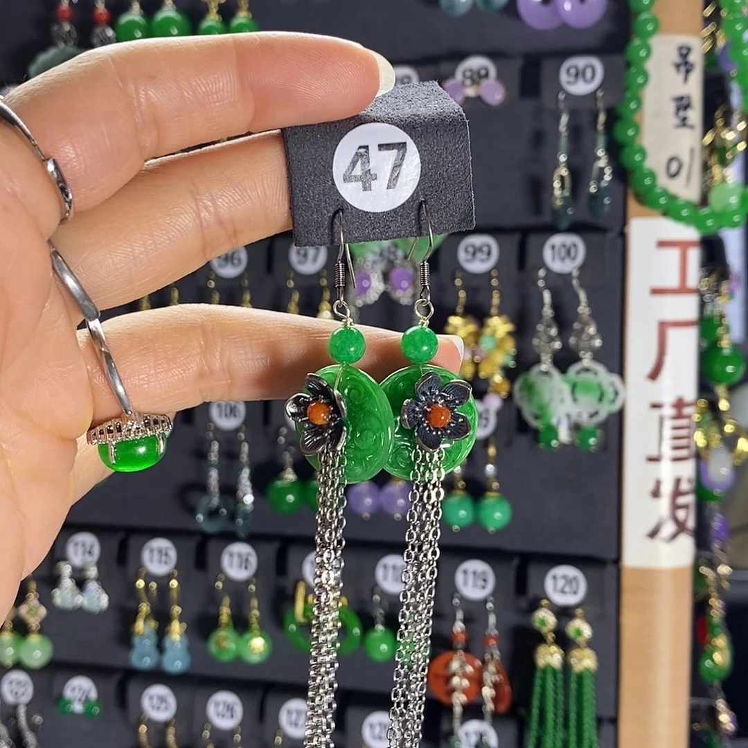 银S925镶嵌翡翠耳饰47