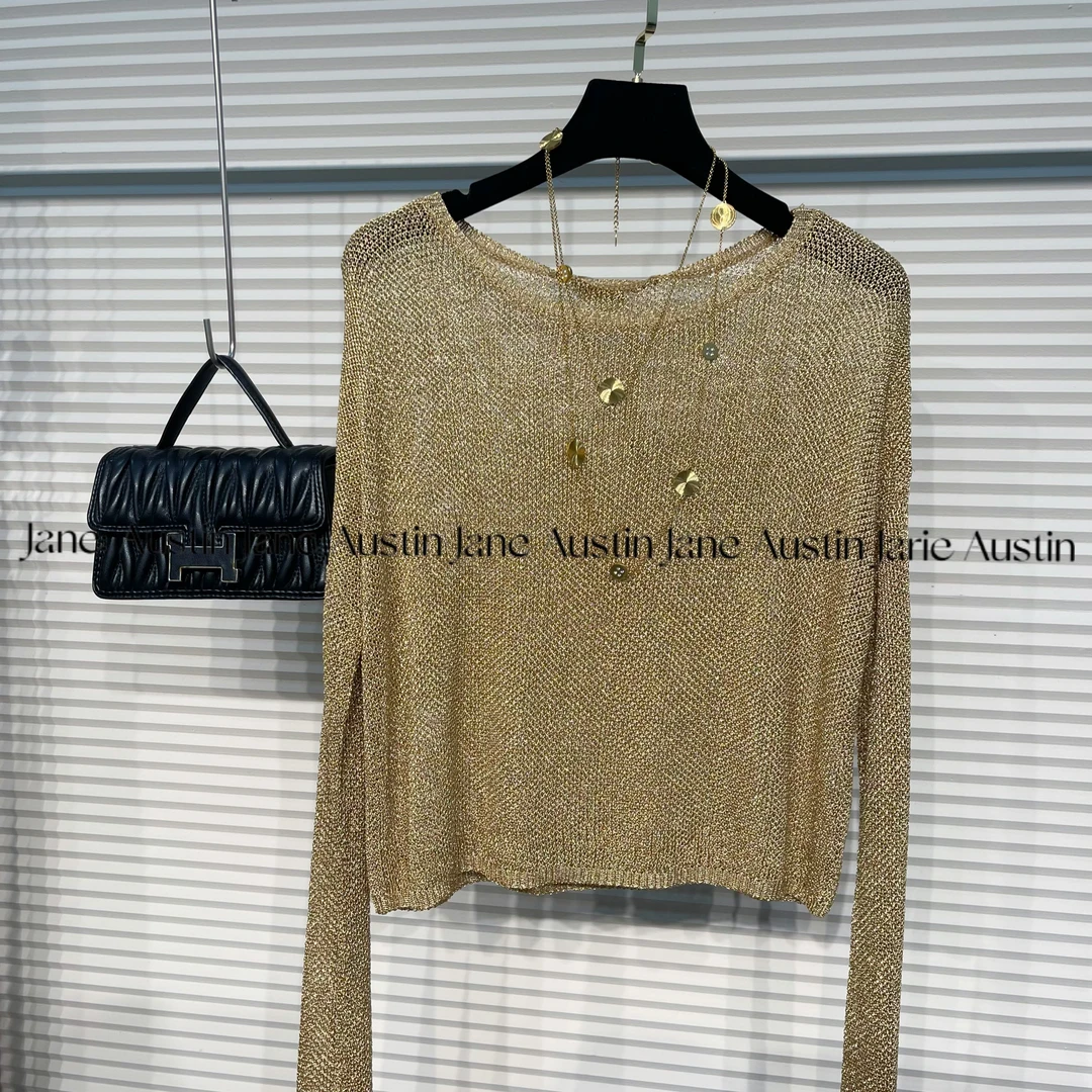 Jane Austin （晨曦金）2024水晶纱长袖百搭潮流修身女开衫