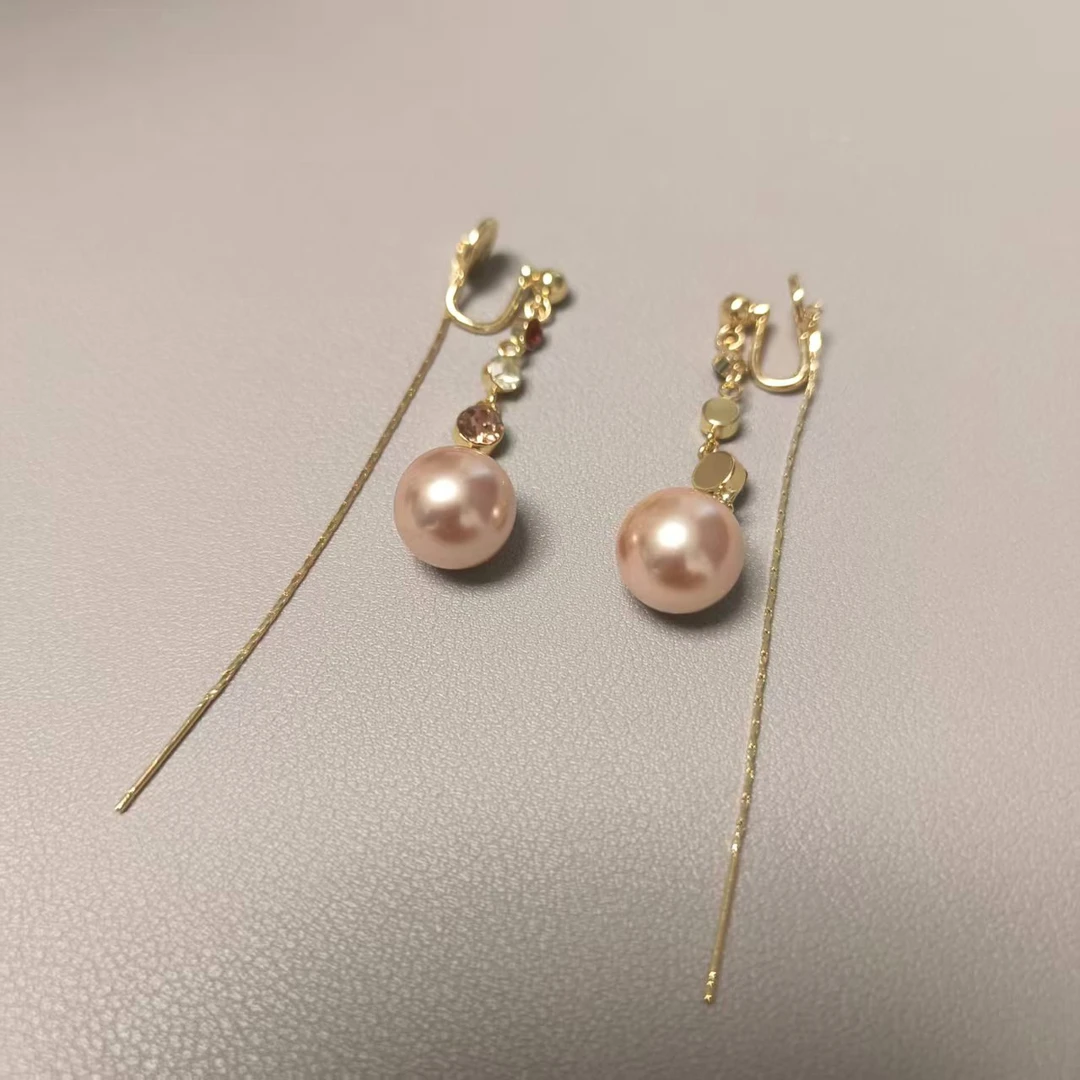 纯铜耳饰 【无耳洞耳夹】珍珠流苏香槟色贵气蚊香盘长款轻奢耳夹