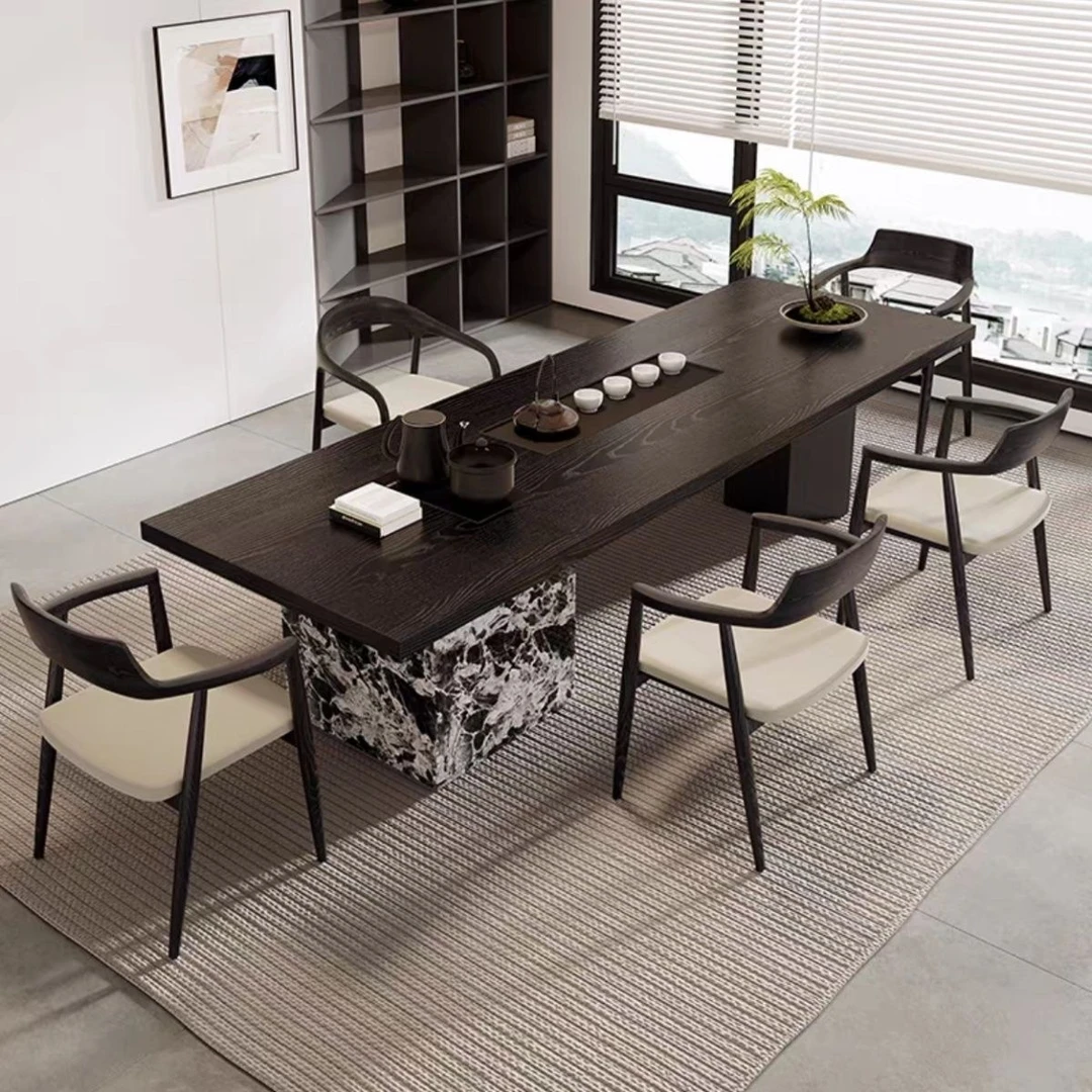 新中式实木奢石岛台茶桌椅组合美学家用客厅原木泡茶台一整套轻奢