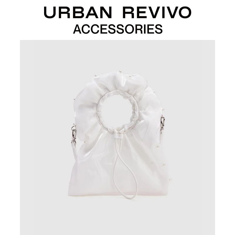 URBAN REVIVO2025秋季新款女士网纱格纹手提斜挎包UAYB50040