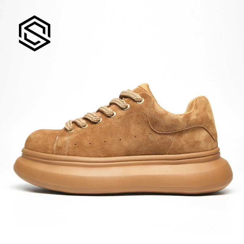 25209秋冬新品5CM增高头层牛皮牛反绒休闲板鞋大头鞋时尚休闲男鞋