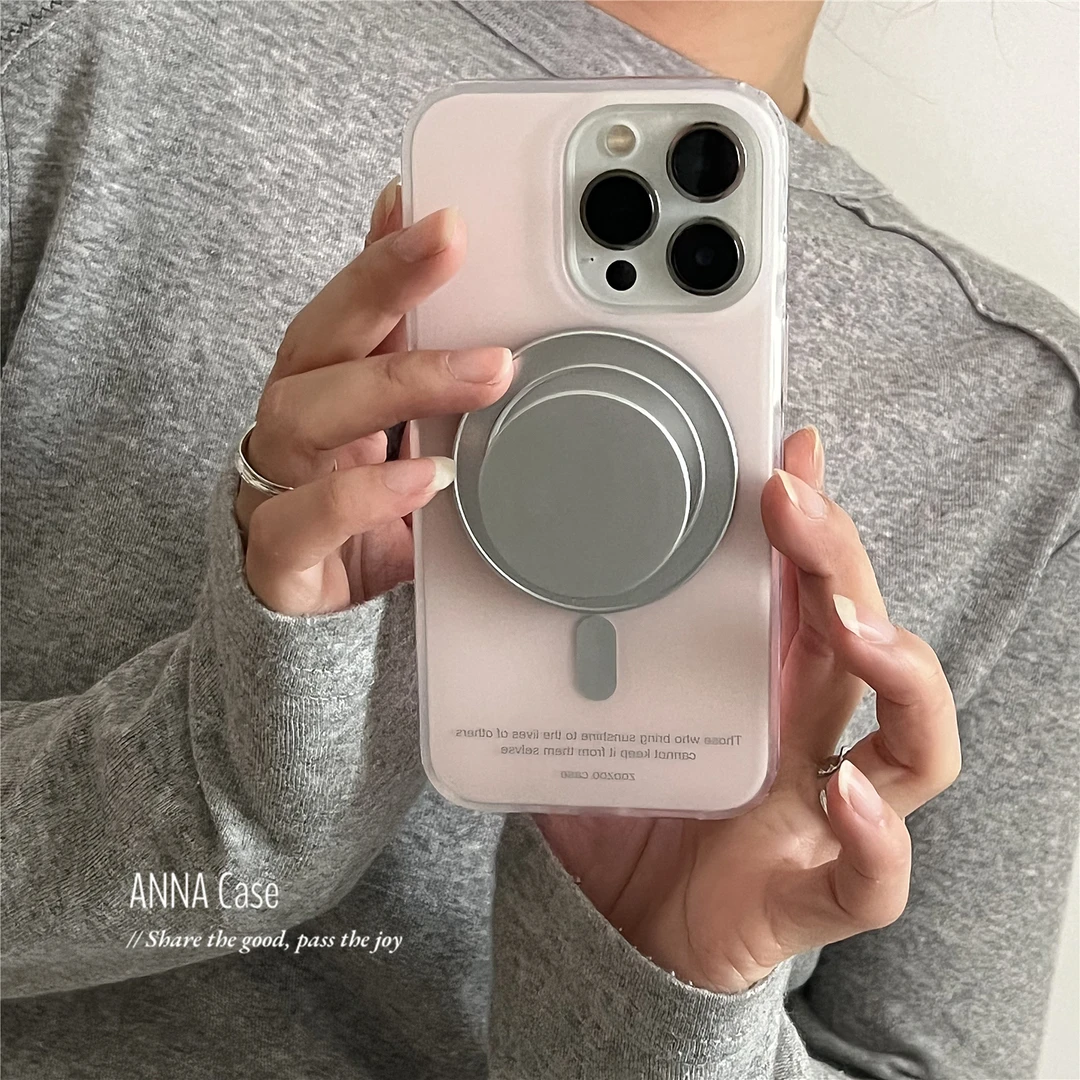 高级感雾感奶油粉银磁吸支架手机壳适用IPhone16Promax苹果15全包