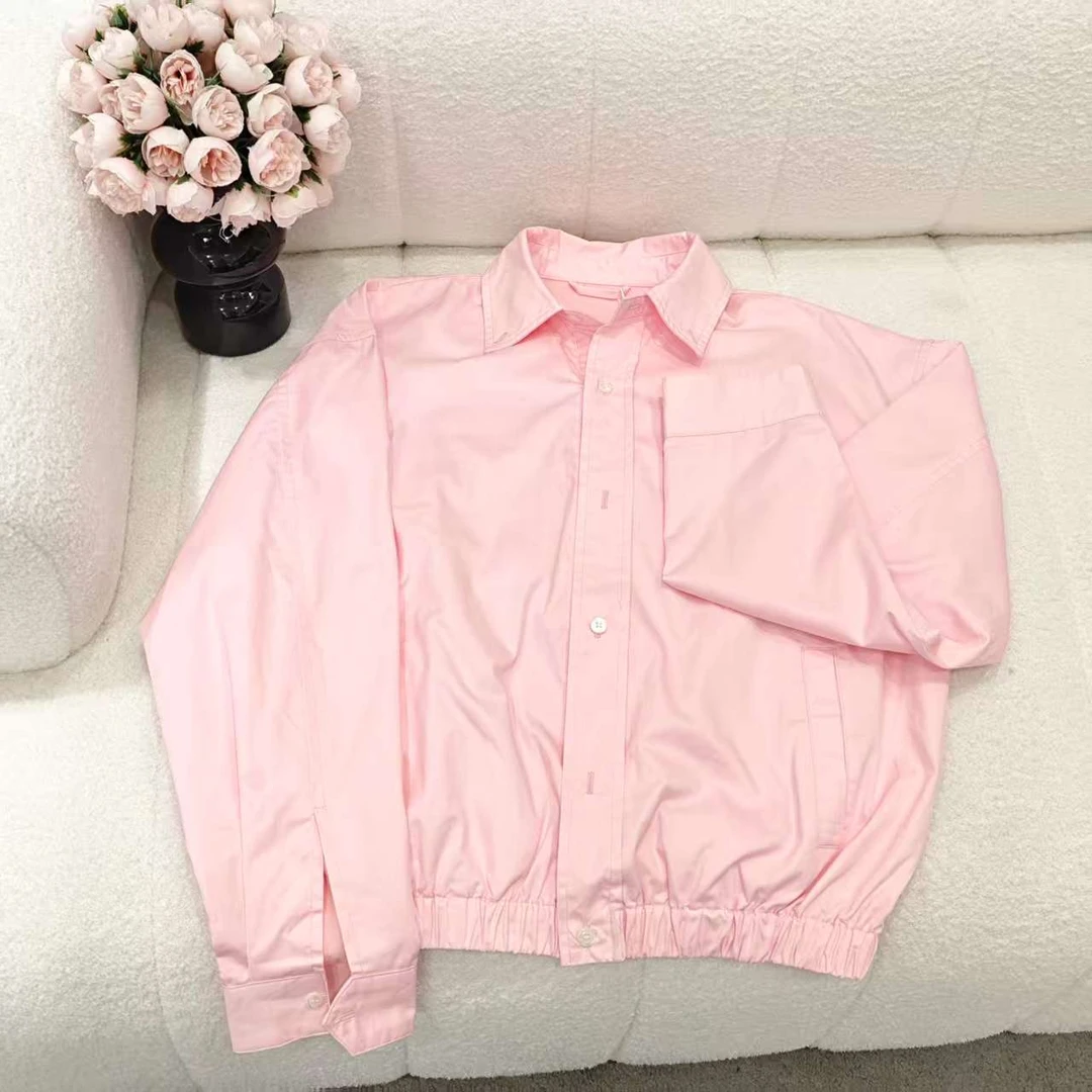 5627外套休闲衬衫纽扣外套短款翻领字母纯色秋款外套