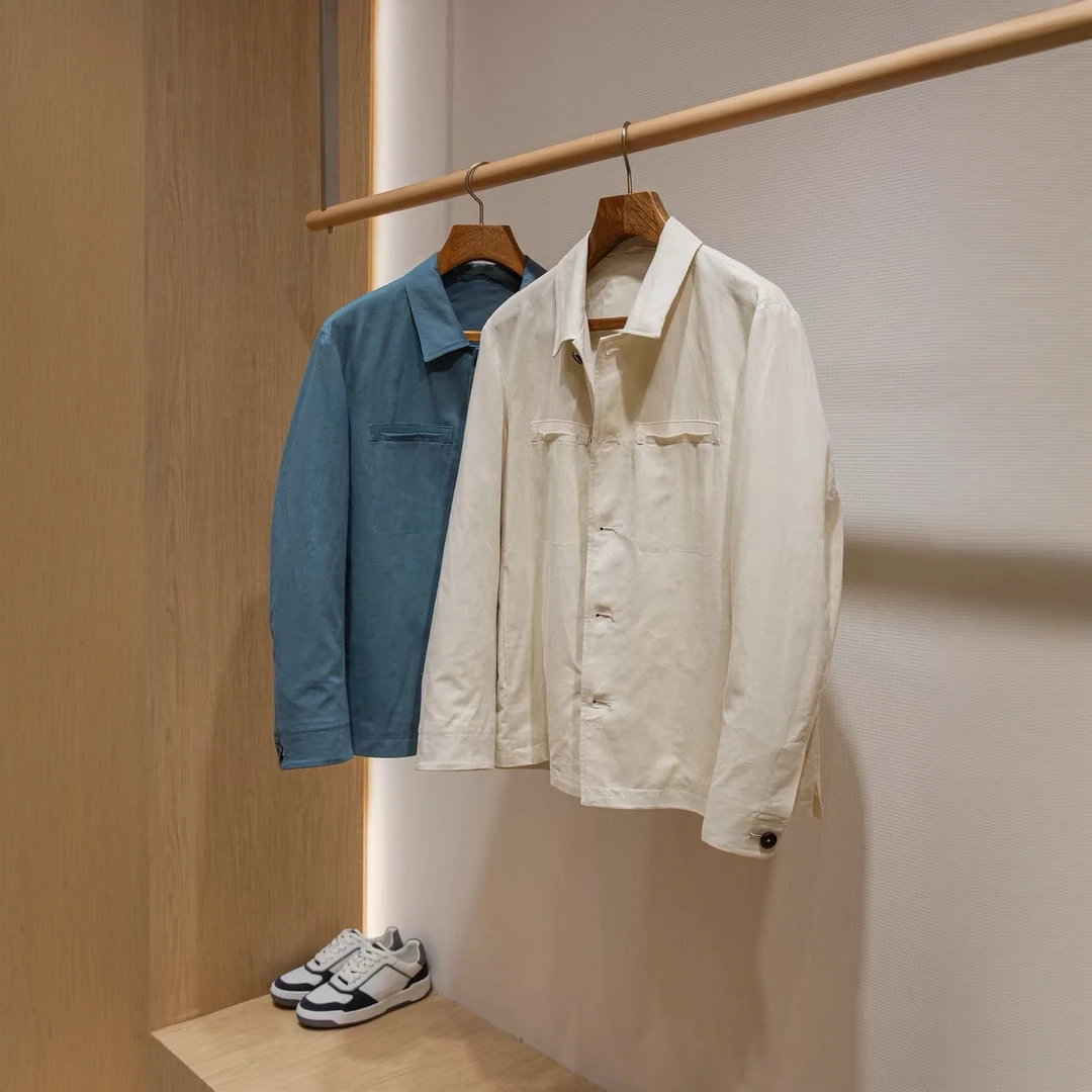 L*P高奢老钱风棉麻混纺衬衣款春季休闲百搭翻领男士外套8822