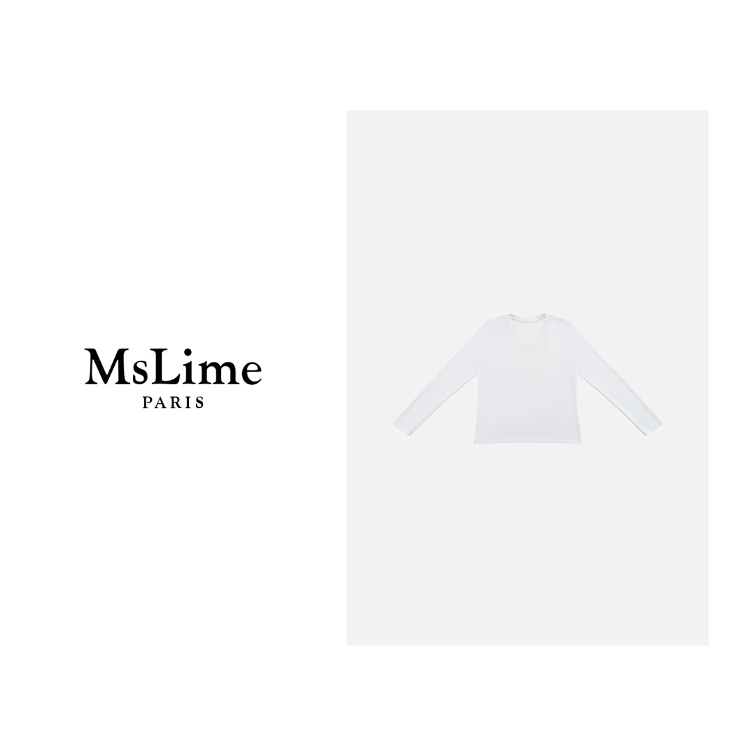王嬛嬛MsLime25年新款【月晕】白色棉极简风白带T恤 HD2A0196