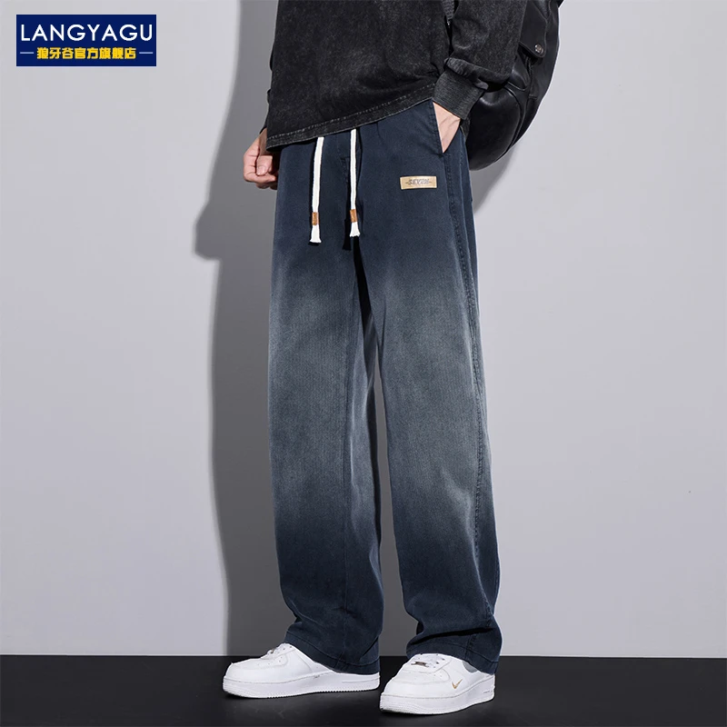 渐变休闲裤男士潮牌2025秋季新款宽松直筒美式百搭垂感运动长裤子