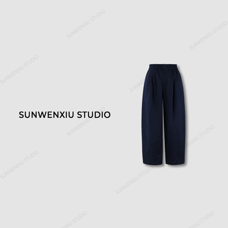 swx studio3店 ”私服奶奶裤“100%亚麻极简高品质百搭经典松紧腰裤