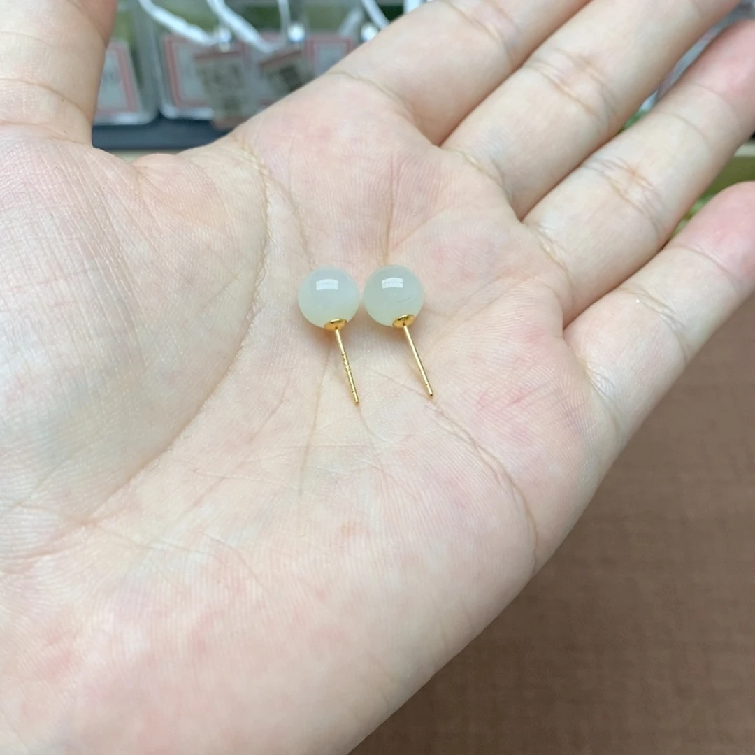 银S925镶嵌和田玉耳饰