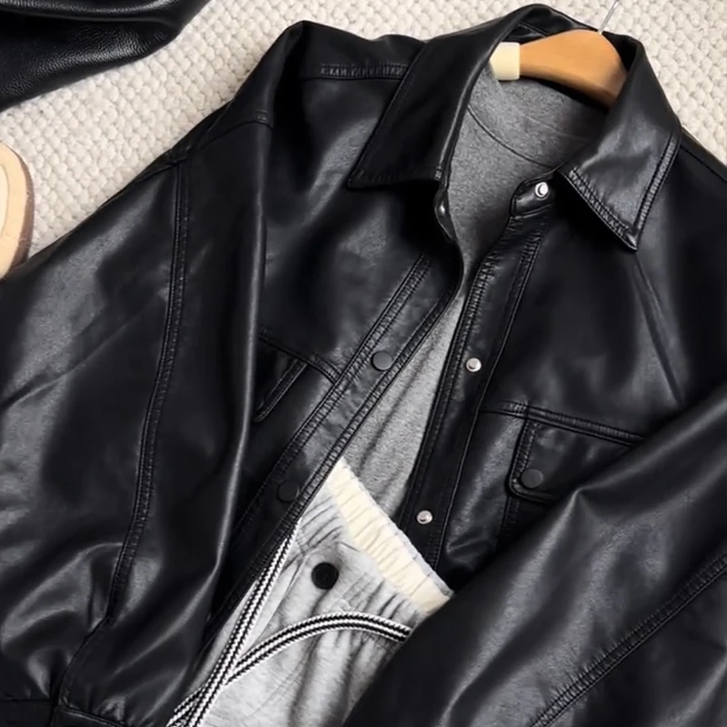 宽松洋气皮衣女夹克短款外套2025春秋新款时尚小个子休闲PU机车服