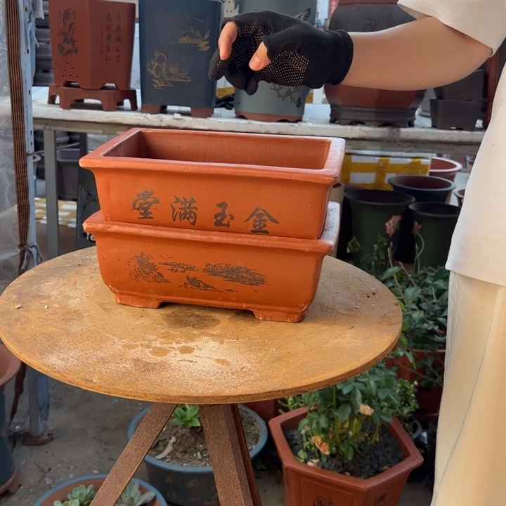 宜兴紫砂花盆26+26红马槽