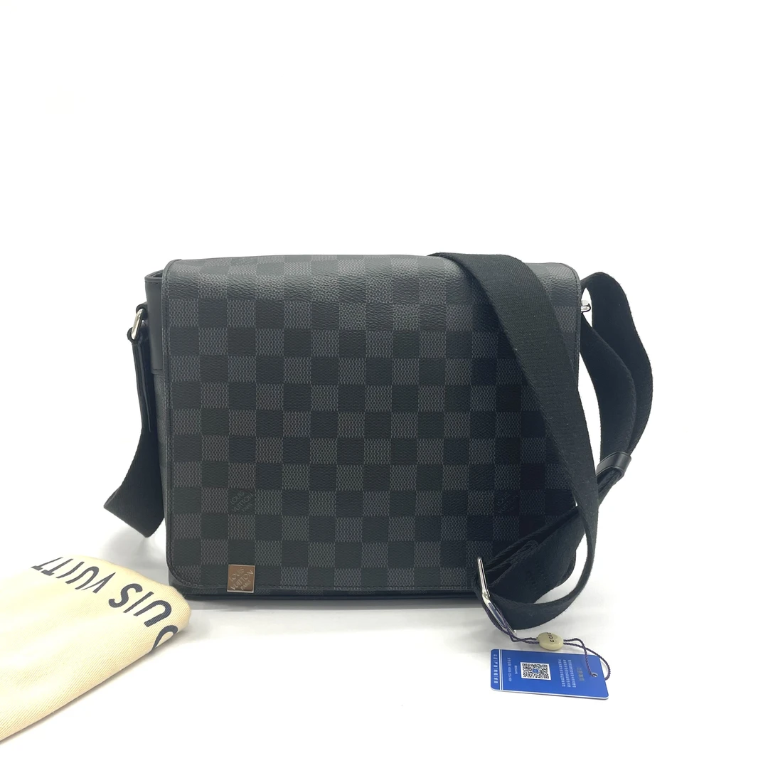 95新 LouisVuitton/路易威登 98新 灰色棋盘格单肩斜挎公文包