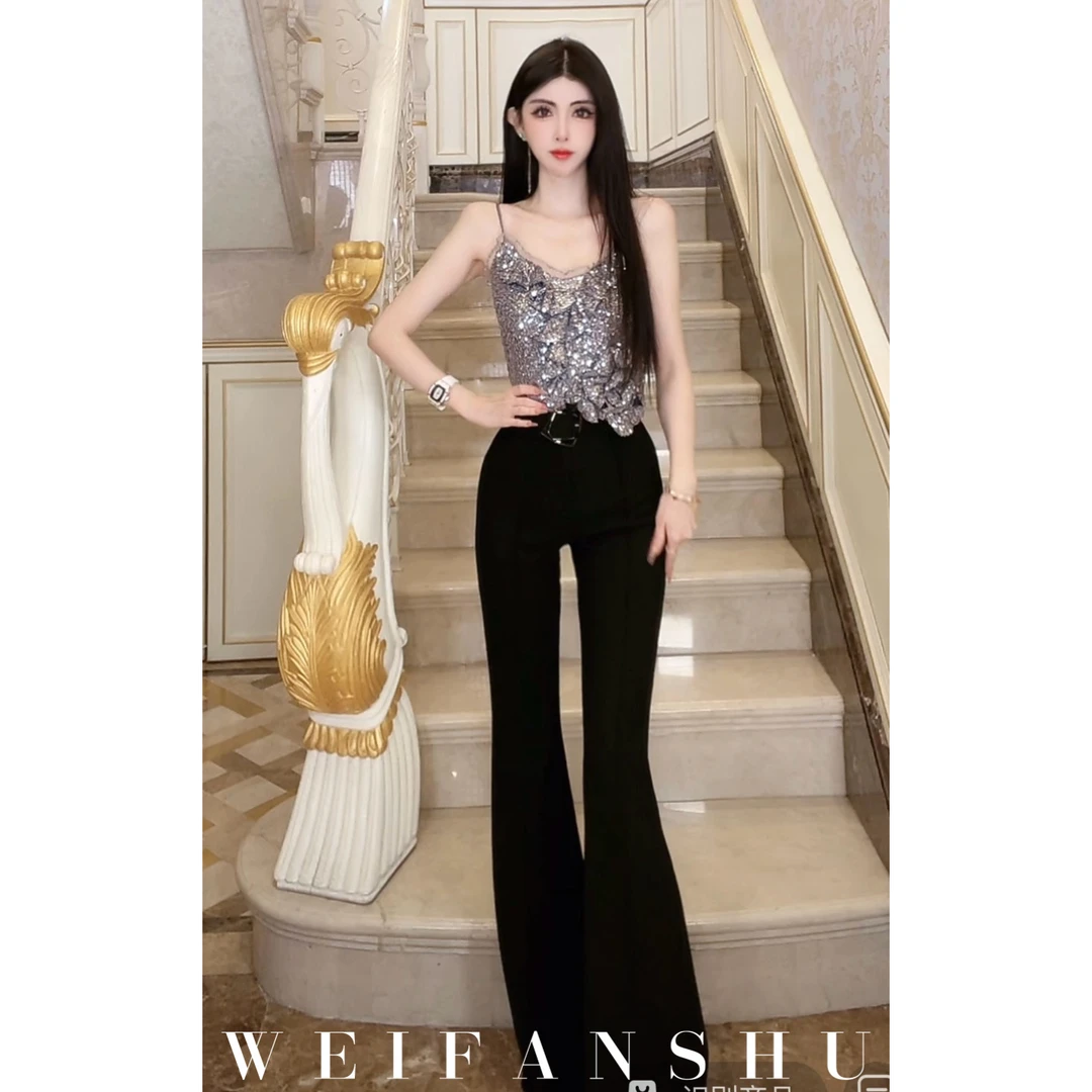 WEIFANSHU/魏凡舒【漫画曲线】春夏新款高腰显瘦微喇洋气百搭时装裤