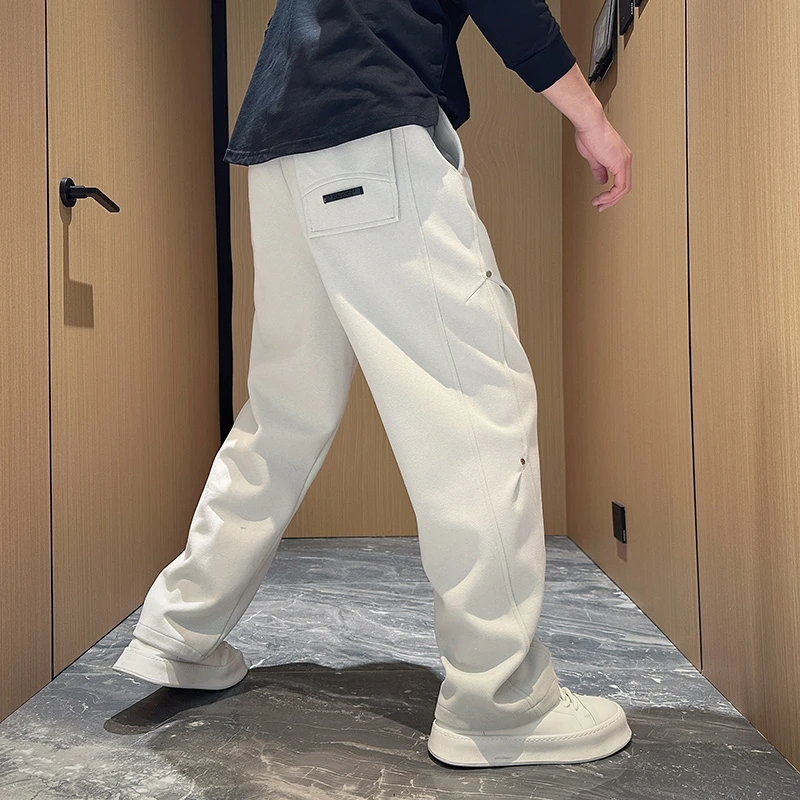春季新款男裤2025潮流爆款卫裤男款宽松直筒弯刀裤子百搭休闲长裤