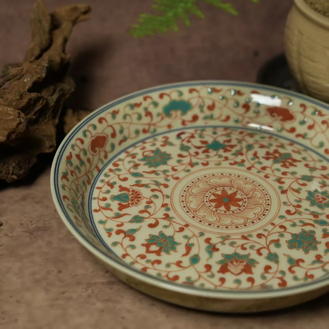 景德镇陶瓷-成龙红绿彩缠枝莲壶承