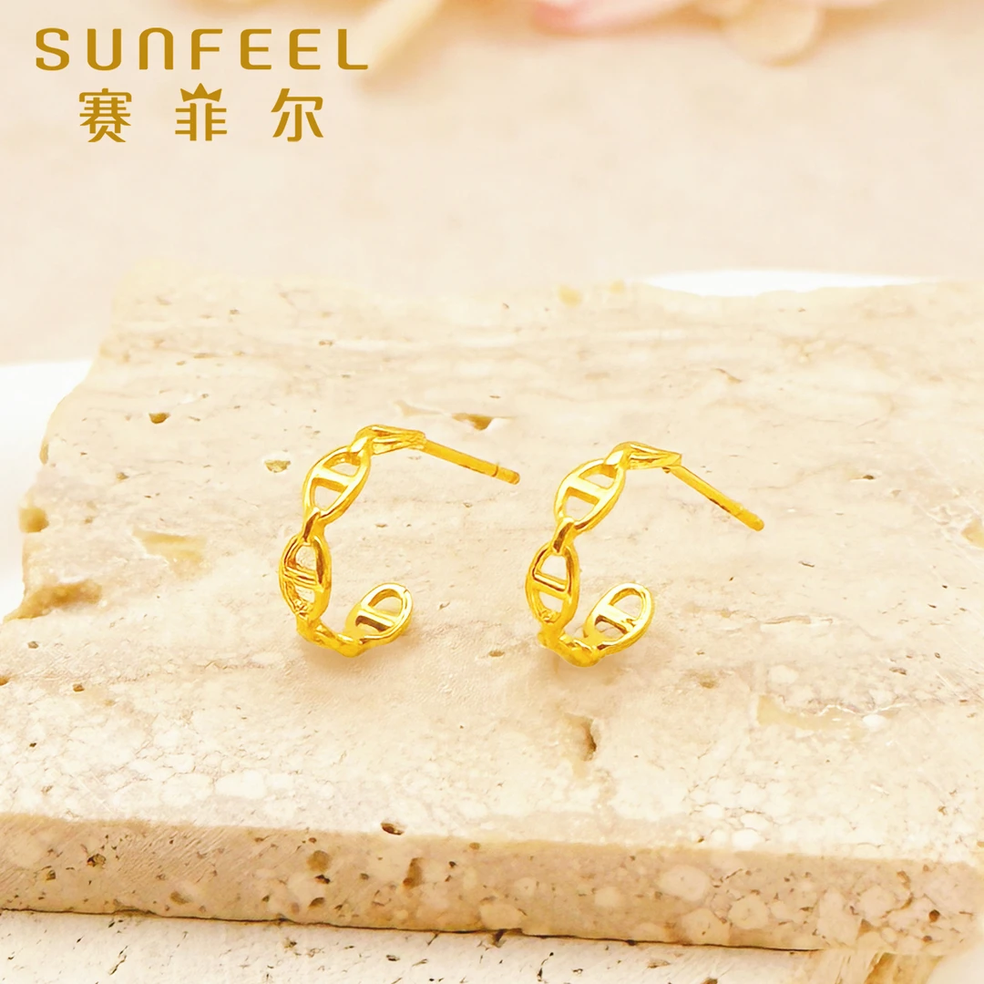 赛菲尔5G精品足金999猪鼻子直针黄金耳饰黄金5GES0200024