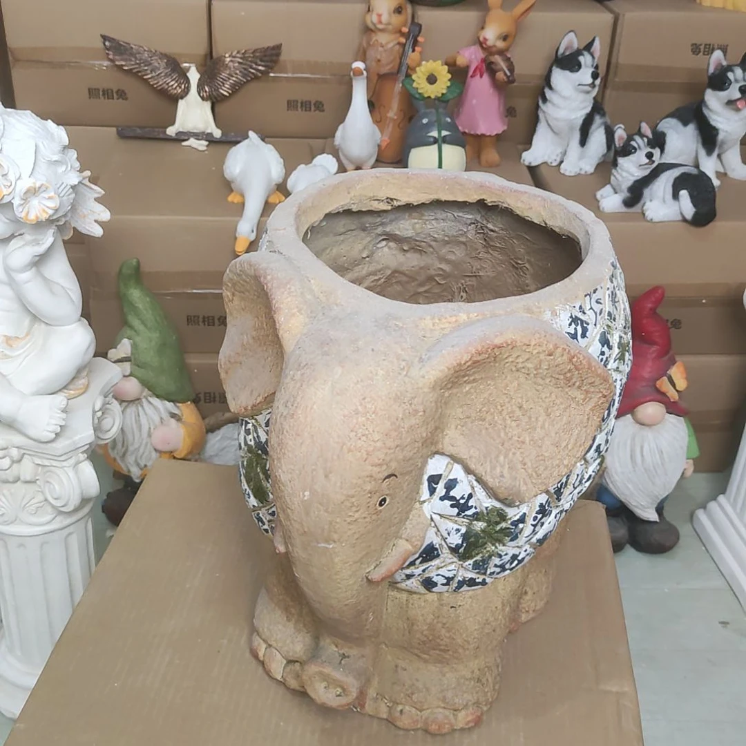 树脂青花大象一对