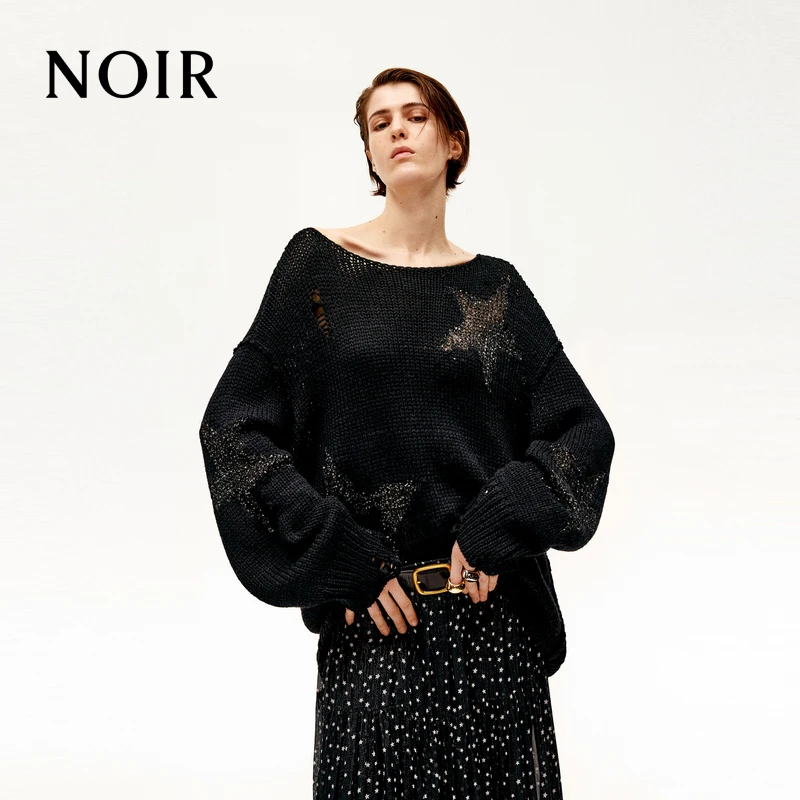 【NOIR系列】MOCO毛衣2026春新品羊毛粗纺珠片镂空明星MBF1SWT038