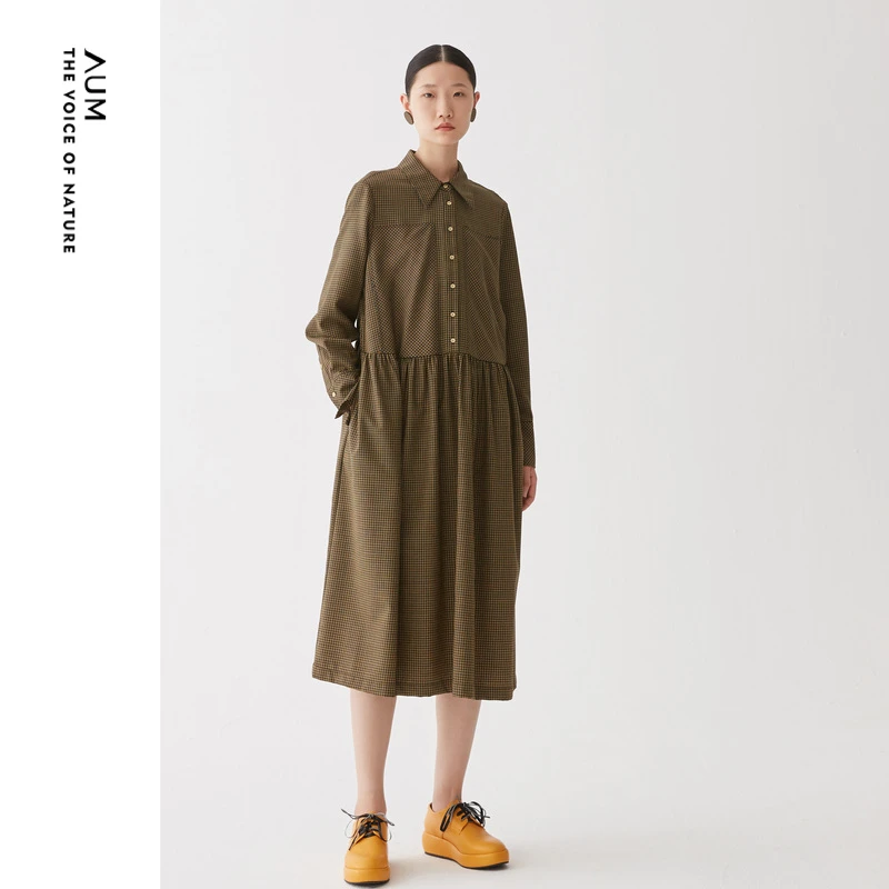【陈大可精选】AUM/噢姆向日葵时尚休闲复古长袖设计连衣裙