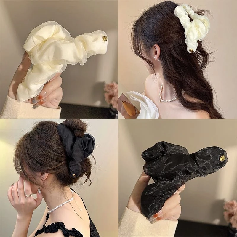 气质优雅轻奢云朵褶皱抓夹发卡基础低调发抓百搭小众鲨鱼夹头饰