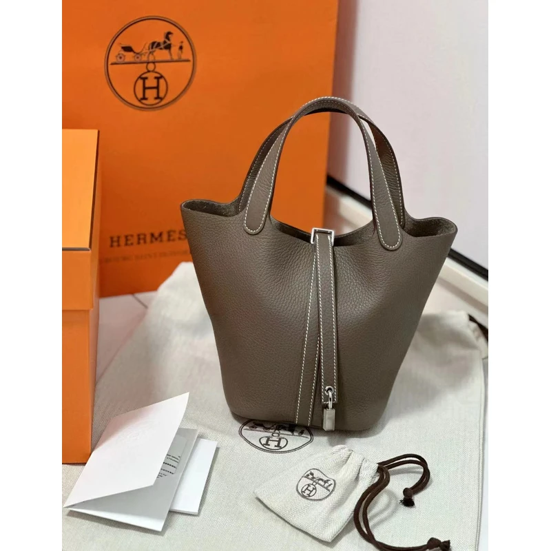 99新 Hermes/爱马仕  24期 大象灰银扣18菜篮子包 13194633
