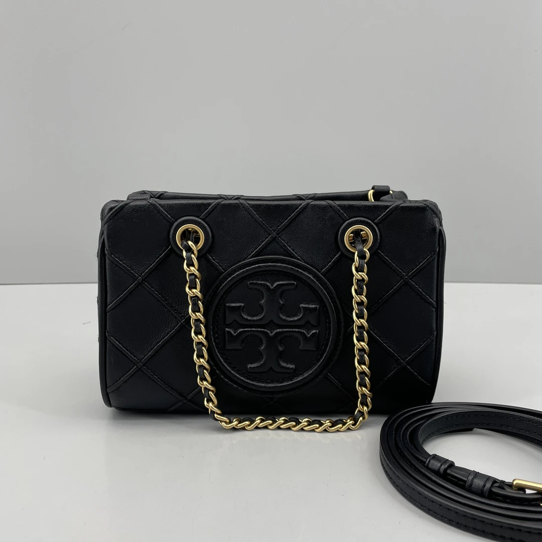 95新 TORY BURCH/汤丽柏琦 黑色迷你链条托特包18*12*6cm E080301