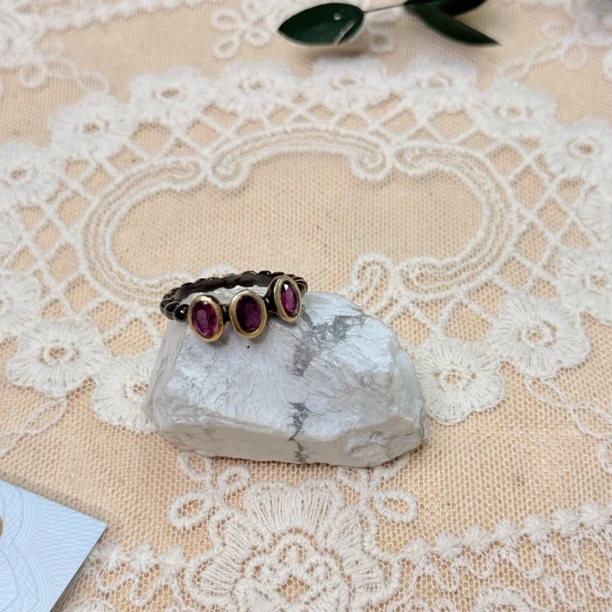 90新  【六六中古】复古银925石榴石戒指aj4809