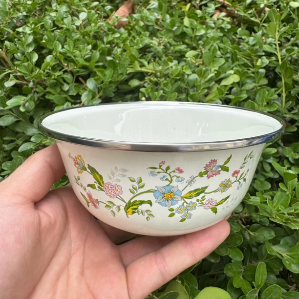 搪瓷盆小号搪瓷碗装汤碗家用菜盆老式厨房复古纯色加深卡通无盖