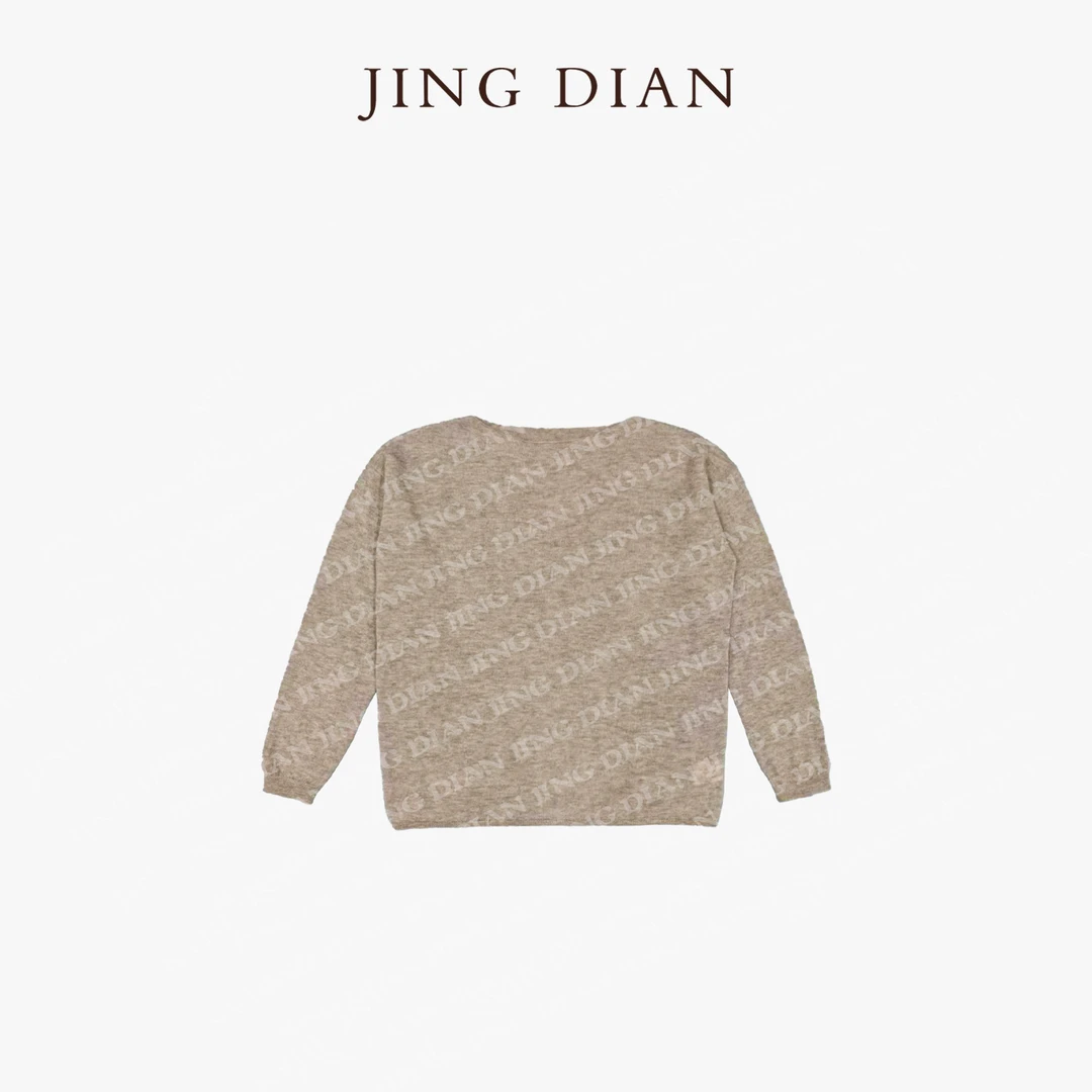 【JING DIAN】燕麦色一字肩羊绒羊毛针织衫