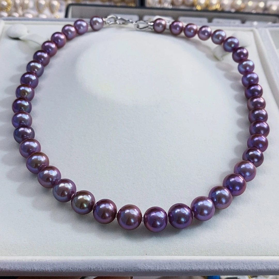 未镶嵌稀有蓝莓紫项链9.7-11m m淡水珍珠