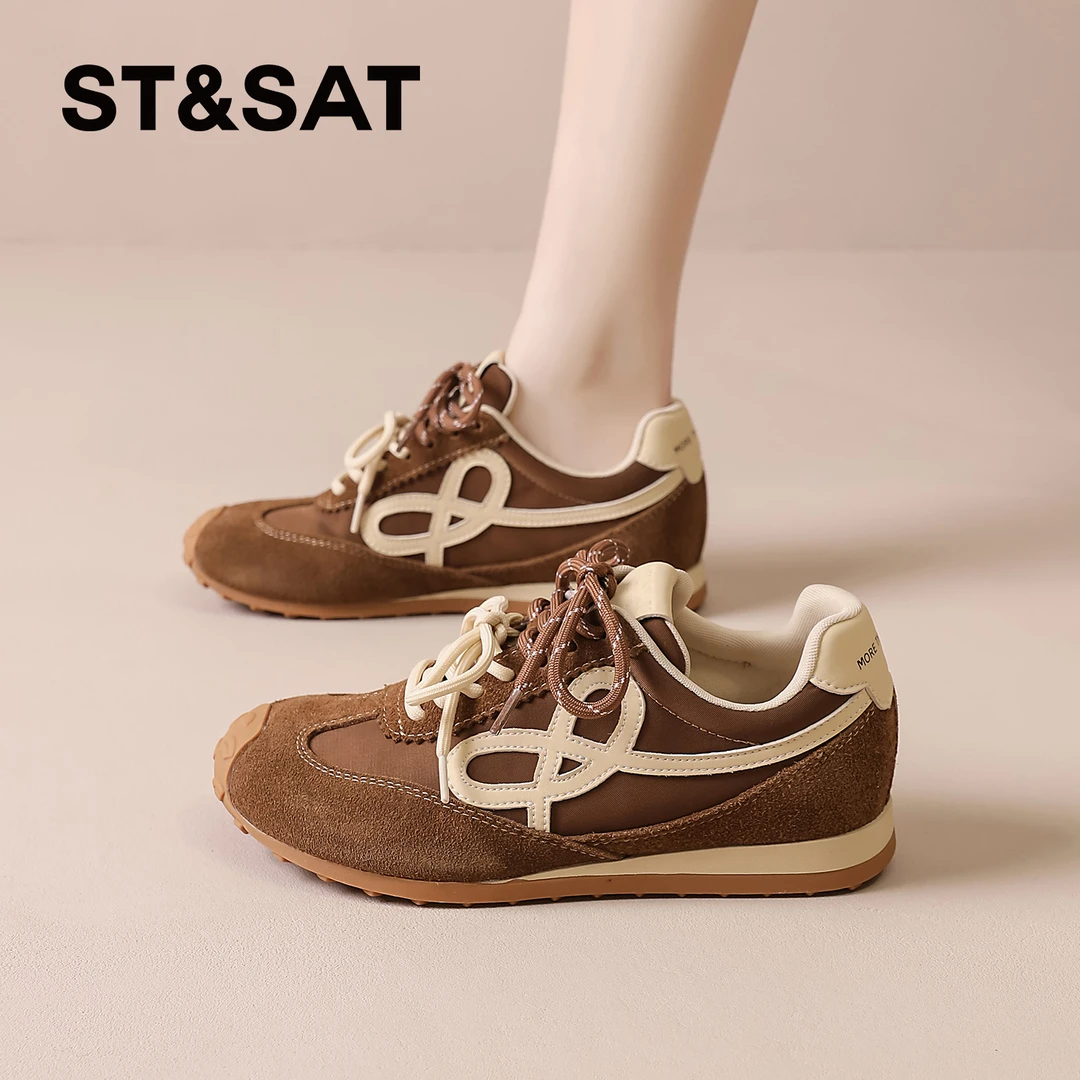 星期六棕色德训鞋女2025秋季爆款复古阿甘鞋小个子休闲运动鞋女士