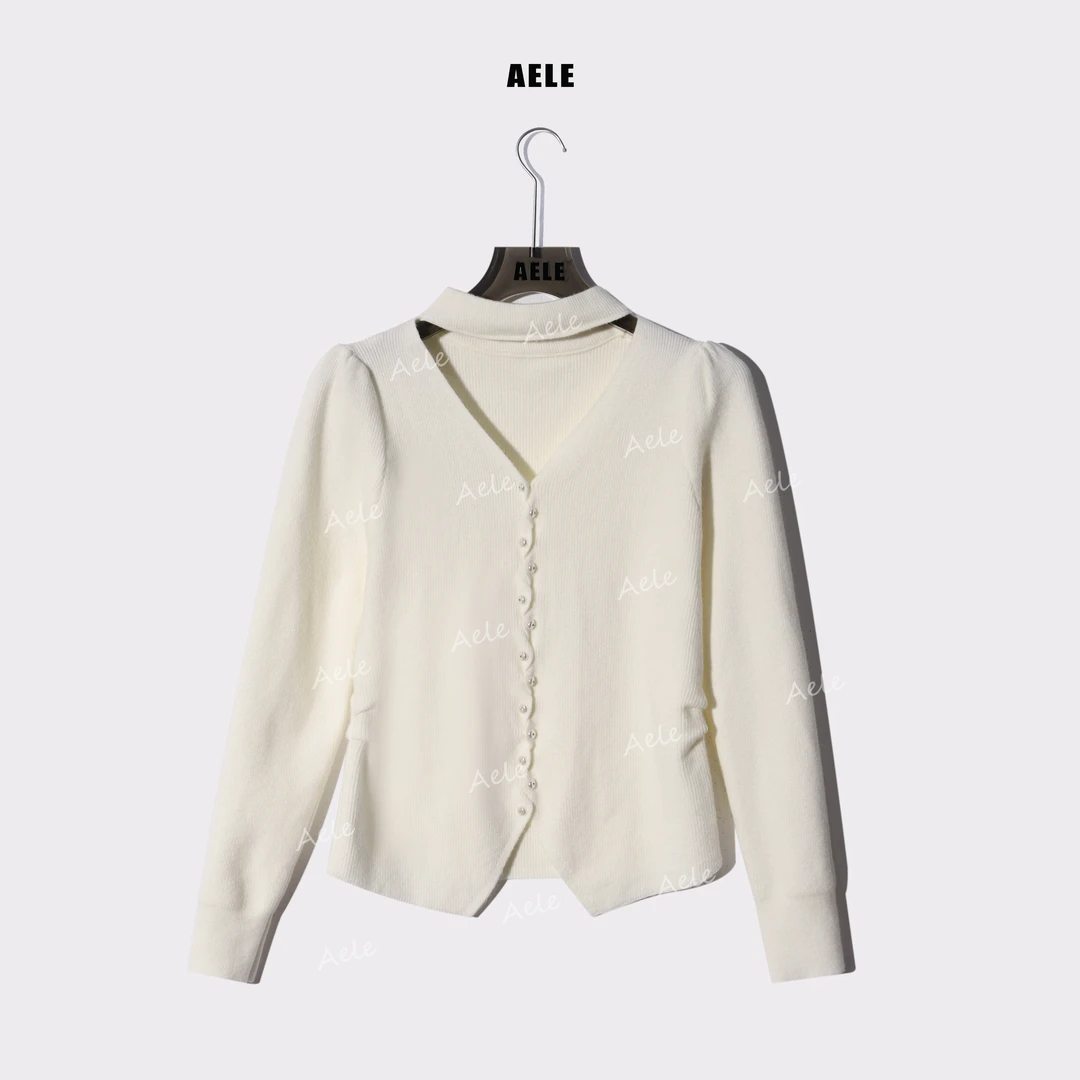 AELE时尚轻奢气质显瘦百搭设计感纽扣挂脖针织上衣 X855 3630 AD
