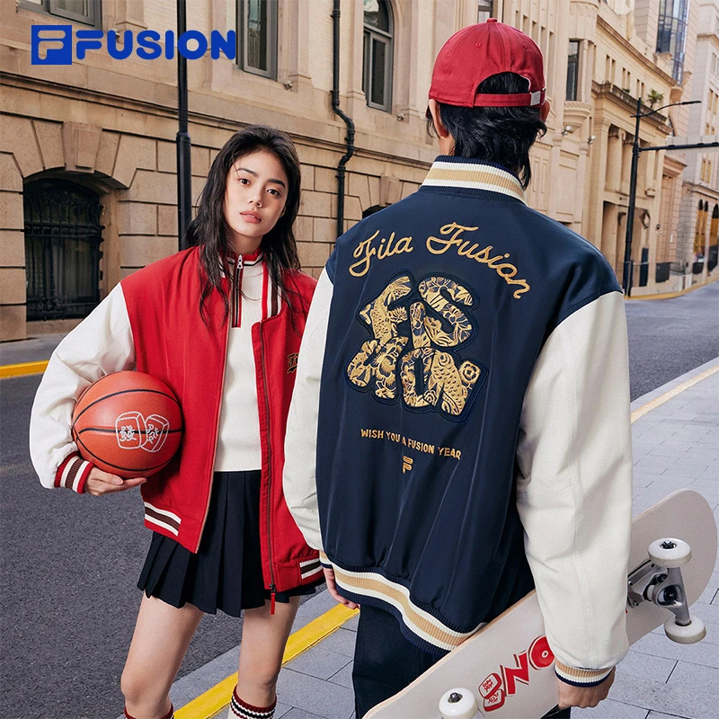 FILAFUSION斐乐潮牌情侣款棉服25秋休闲拼色刺绣棒球服T11U512901