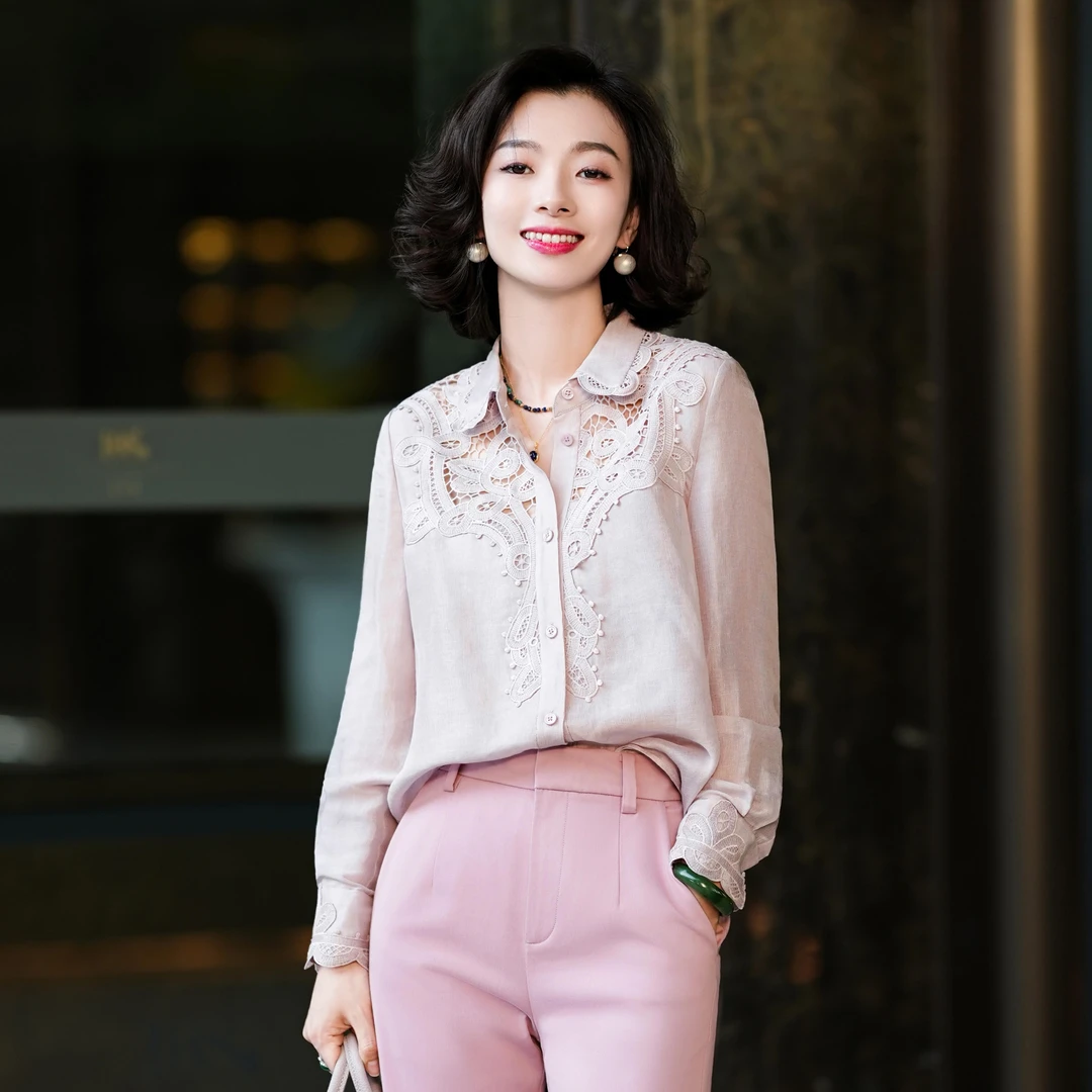 西子/【凡尔赛】桑蚕丝亚麻镂空蕾丝刺绣宫廷风层次感上衣/CSBH1202