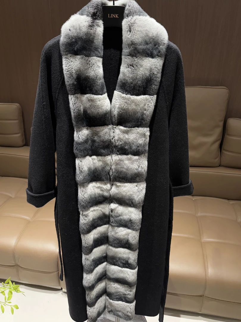 LK秋冬新款外套女中长款秋冬高级感双面驼绒大衣獭兔毛6113793