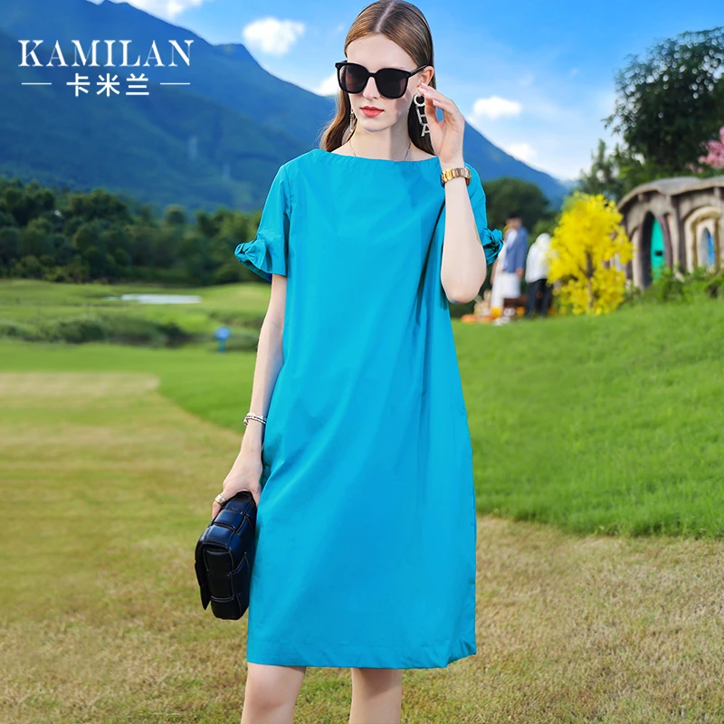 KAMILAN/卡米兰2025新款短袖女宽松连衣裙女装连衣裙-