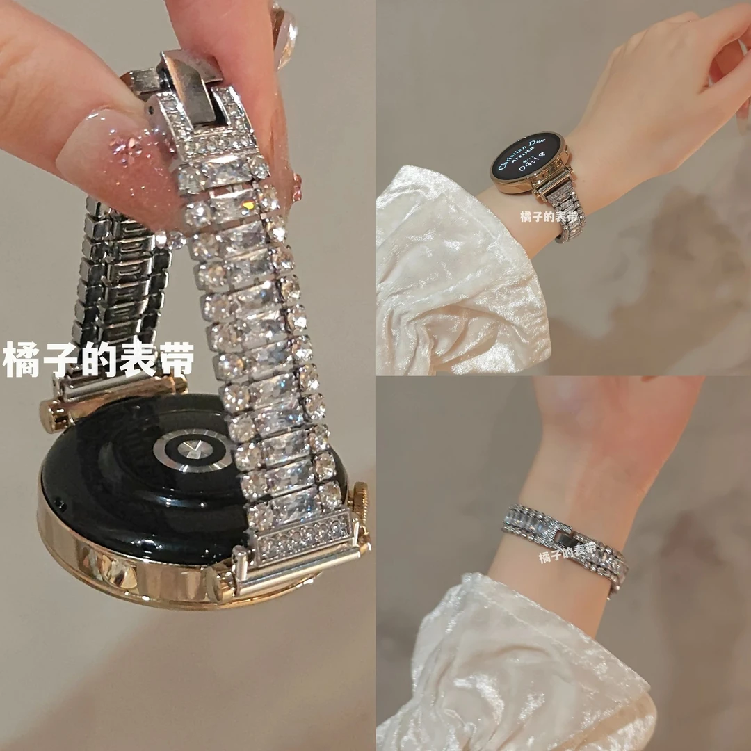 适用华为gt5气质细金属三排钻手表表带watch3GT5proGT4闪钻荣耀2