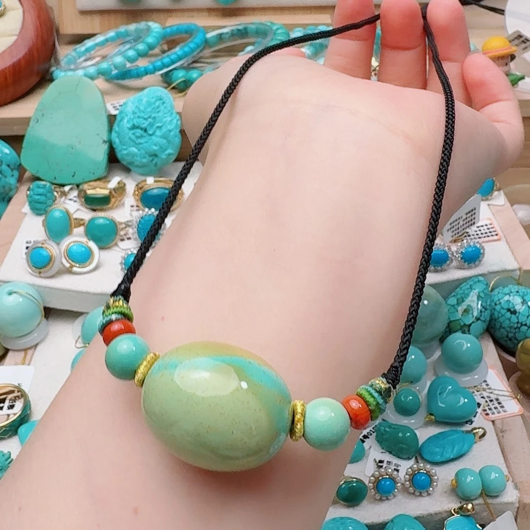 绿松石未镶嵌高瓷绿特色枣珠锁骨珠