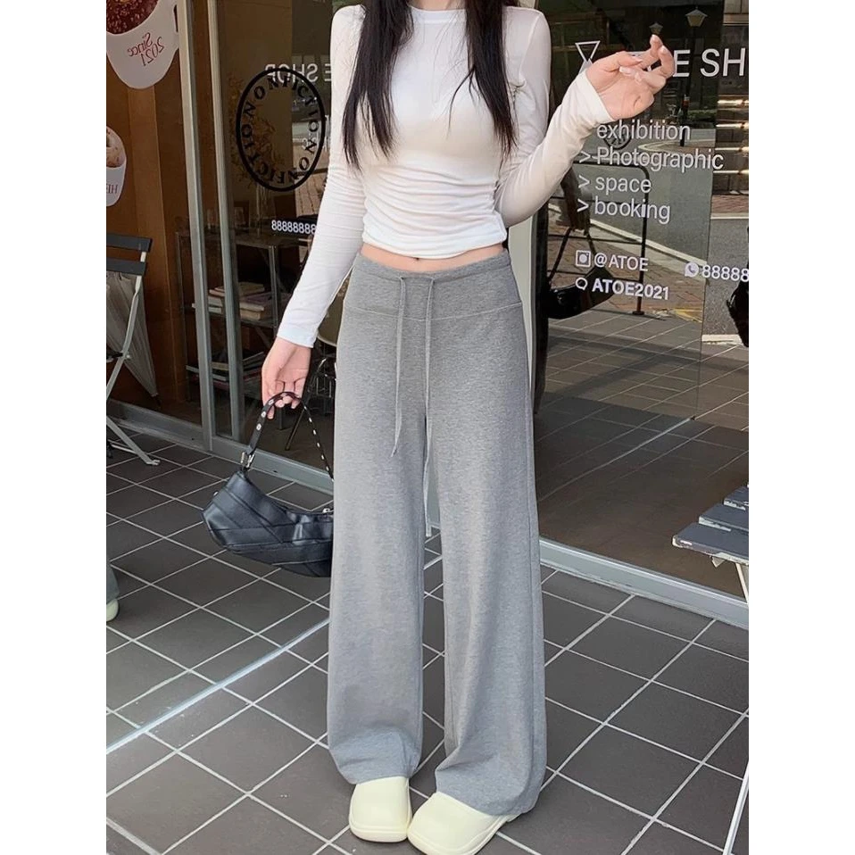 美式运动裤女夏季2025年新款高腰显瘦直筒垂感小个子休闲阔腿卫裤